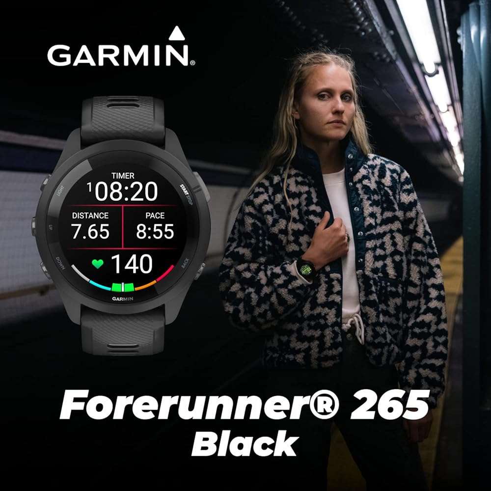 Wearable4U Garmin Forerunner 265 Music GPS Running 46 mm Smartwatch, Black with AMOLED 1.3 in Touchscreen Display White Earbuds Bundle, Black +Wht EarBuds - Image 3