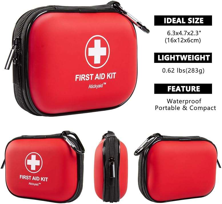 Mini First Aid Kit - 120 Piece Small Waterproof Hard Shell Medical Kit for Car, Home, Office, Travel, Camping, Sports, Outdoor, School - Emergency First Aid Supplies and Survival Kit (Red) - Image 2