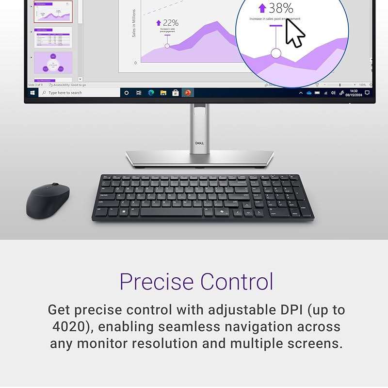 Dell MS355 Silent Mouse - Programmable Scroll Wheel, Secure Dual-Mode Connectivity, Adjustable DPI and Polling Rate Upto 250Hz, Ambidextrous, Low Battery LED Indicator, 3-Year Warranty - Black - Image 7