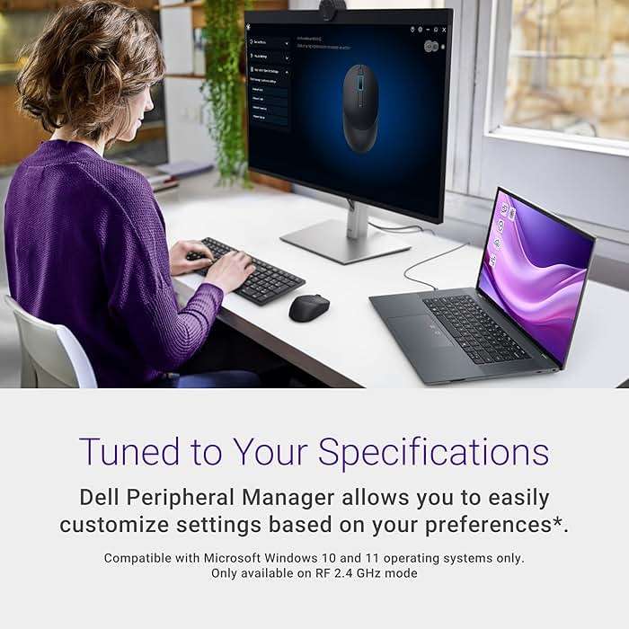 Dell MS355 Silent Mouse - Programmable Scroll Wheel, Secure Dual-Mode Connectivity, Adjustable DPI and Polling Rate Upto 250Hz, Ambidextrous, Low Battery LED Indicator, 3-Year Warranty - Black - Image 9