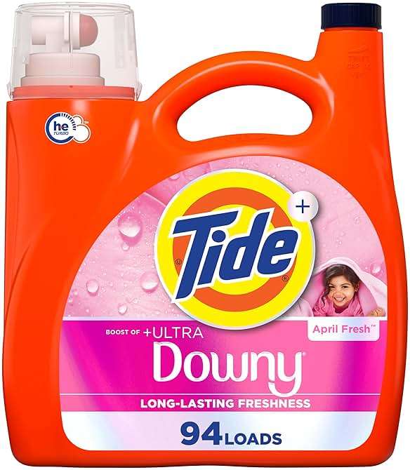 Tide Plus Boost of Ultra Downy Liquid Laundry Detergent, April Fresh Scent, 132 fl oz, 94 Loads, Laundry Detergent Liquid with Long-Lasting Freshness - Image 1