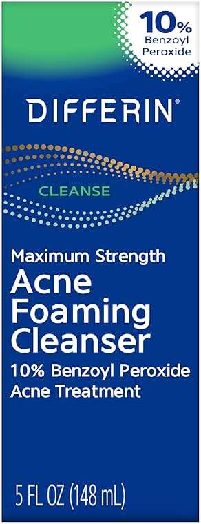 Differin Acne Face Wash with 10% Benzoyl Peroxide, Maximum Strength OTC Acne Foaming Cleanser, Fast Acting Acne Treatment for Face and Body, 5 oz. - Image 1