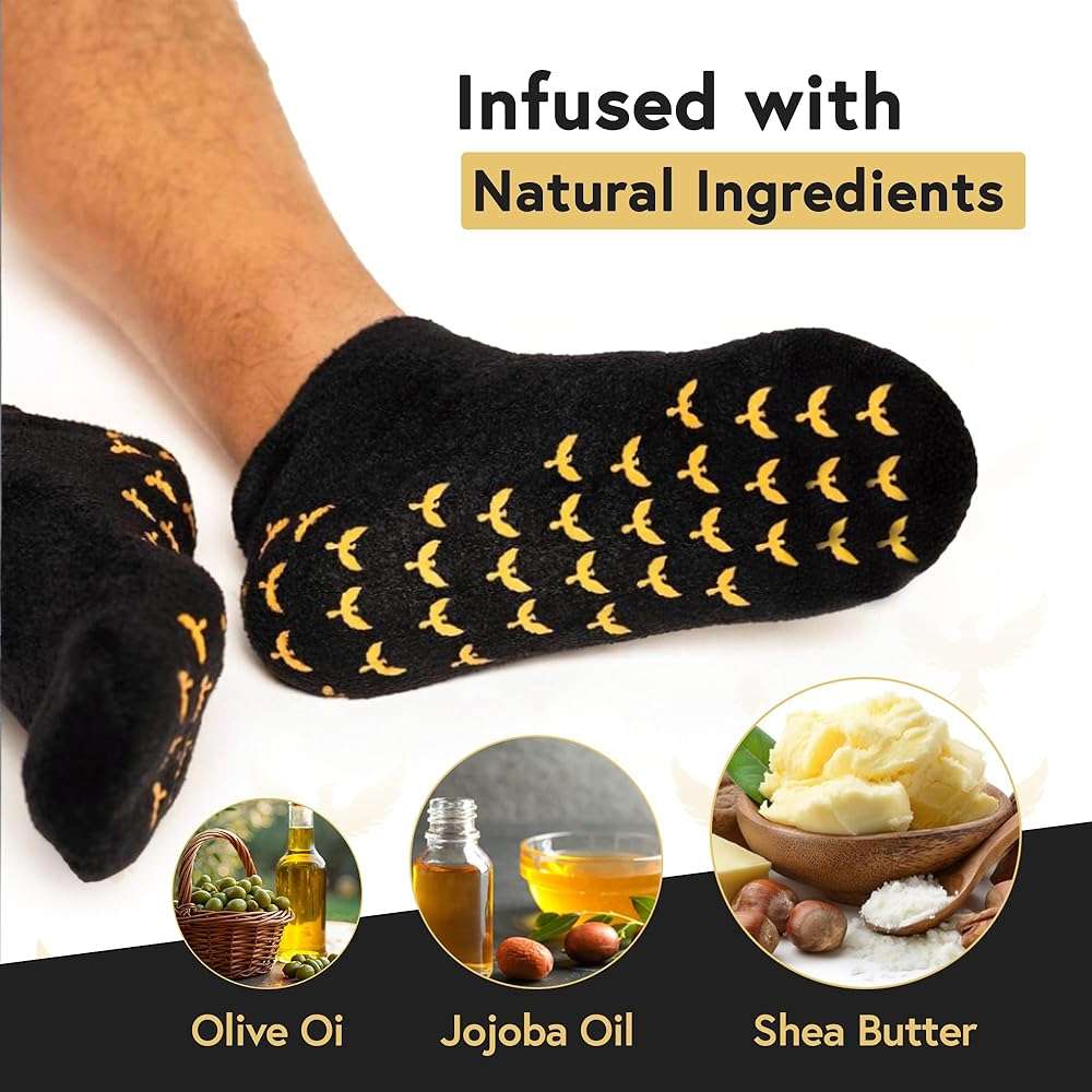 Phoenix Foot Peel Moisturizing Gel Socks for Men - Extra Large 2 Pairs - Silicone Heel Socks, Cracked Heel Treatment, Reusable Spa Socks with Shea Butter for Dry Skin & Foot Care - Image 4