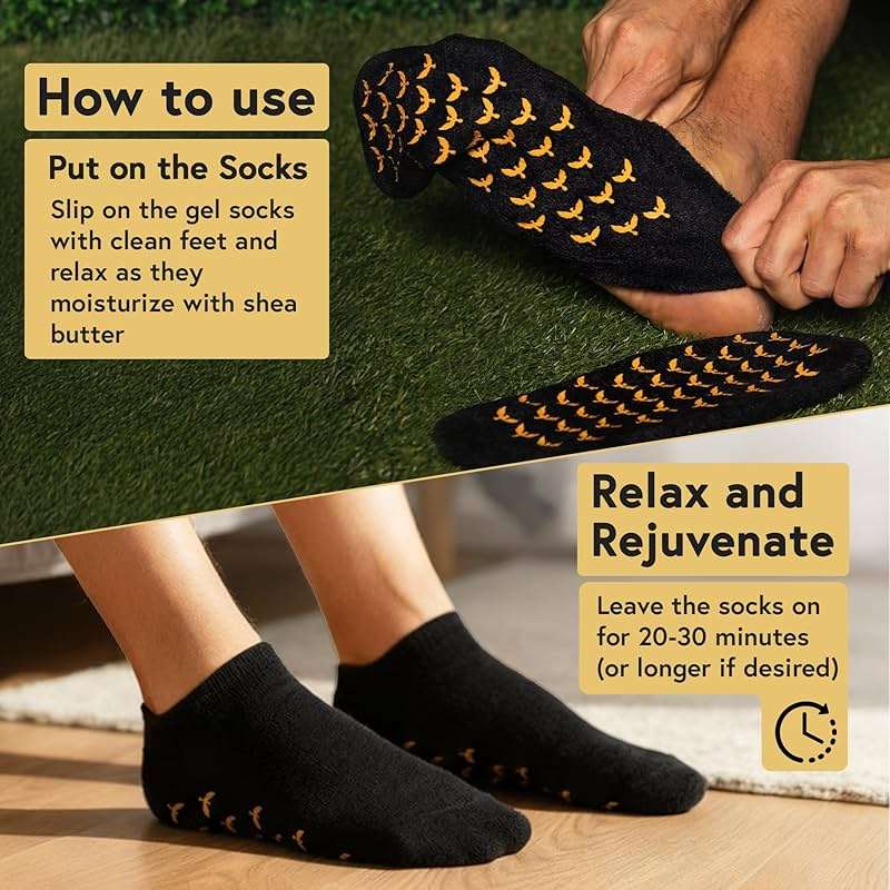 Phoenix Foot Peel Moisturizing Gel Socks for Men - Extra Large 2 Pairs - Silicone Heel Socks, Cracked Heel Treatment, Reusable Spa Socks with Shea Butter for Dry Skin & Foot Care - Image 6