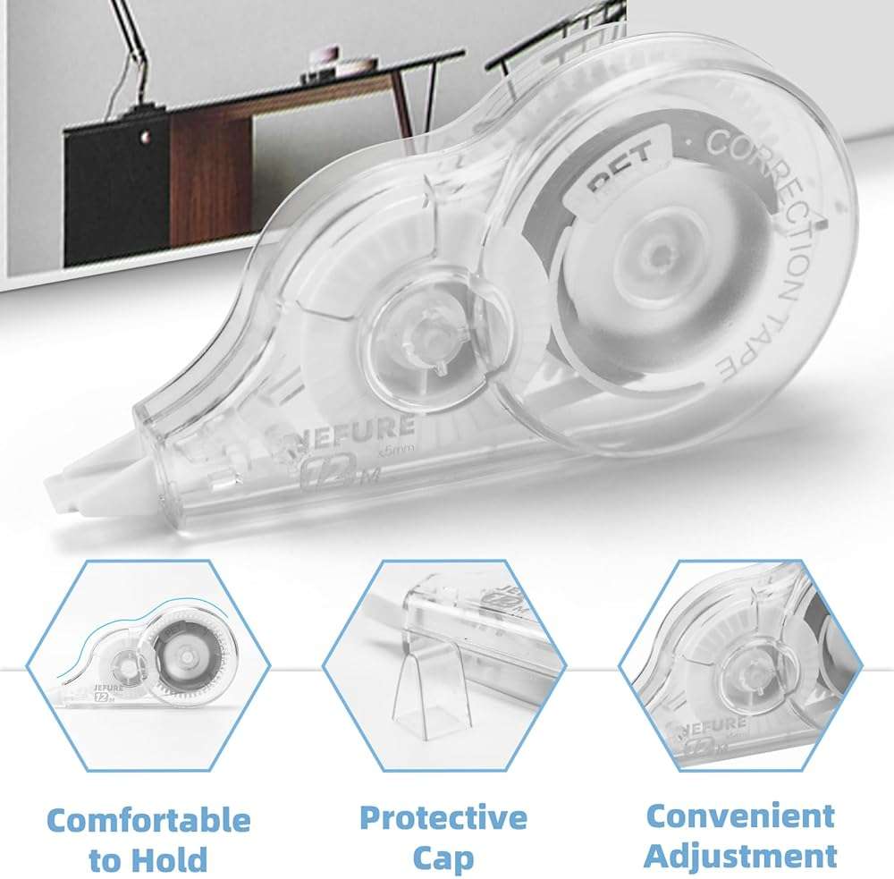 JEFURE 12 Pcs Correction Tape, 39.4 Ft White Wrong Out Tear-Resistant Bulk, Instant Corrections Easy To Use Applicator for School, Office, Note Taking, Journal (Tape Width 0.2 in, Clear) - Image 4