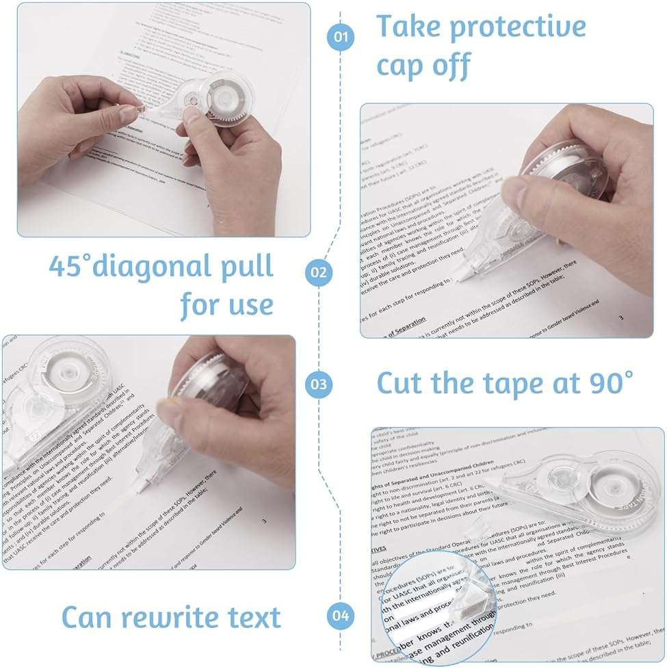 JEFURE 12 Pcs Correction Tape, 39.4 Ft White Wrong Out Tear-Resistant Bulk, Instant Corrections Easy To Use Applicator for School, Office, Note Taking, Journal (Tape Width 0.2 in, Clear) - Image 5