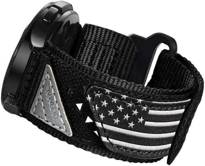 ULTIMAL 20mm Watch Band Compatible with Samsung Galaxy Watch 7 6 5 4 FE/6 4 Classic/5 Pro, Nylon Quick Release Strap Compatible with Garmin Vivoactive 6 5 3/Forerunner 645 55 245 165 (BLACK USA FLAG, L) - Image 1