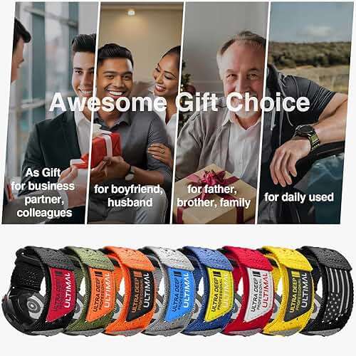 ULTIMAL 20mm Watch Band Compatible with Samsung Galaxy Watch 7 6 5 4 FE/6 4 Classic/5 Pro, Nylon Quick Release Strap Compatible with Garmin Vivoactive 6 5 3/Forerunner 645 55 245 165 (BLACK USA FLAG, L) - Image 7