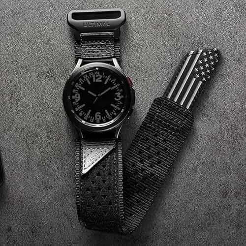 ULTIMAL 20mm Watch Band Compatible with Samsung Galaxy Watch 7 6 5 4 FE/6 4 Classic/5 Pro, Nylon Quick Release Strap Compatible with Garmin Vivoactive 6 5 3/Forerunner 645 55 245 165 (BLACK USA FLAG, L) - Image 8