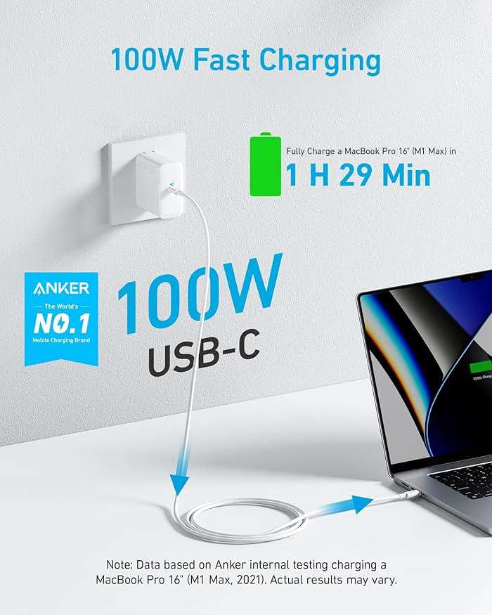 Anker Laptop Charger, Compact and Foldable 100W USB C Charger for MacBook Air, Samsung Galaxy, iPhone 17/16 Series, iPad Pro, and More(5FT USB C Cable Included) - Image 2