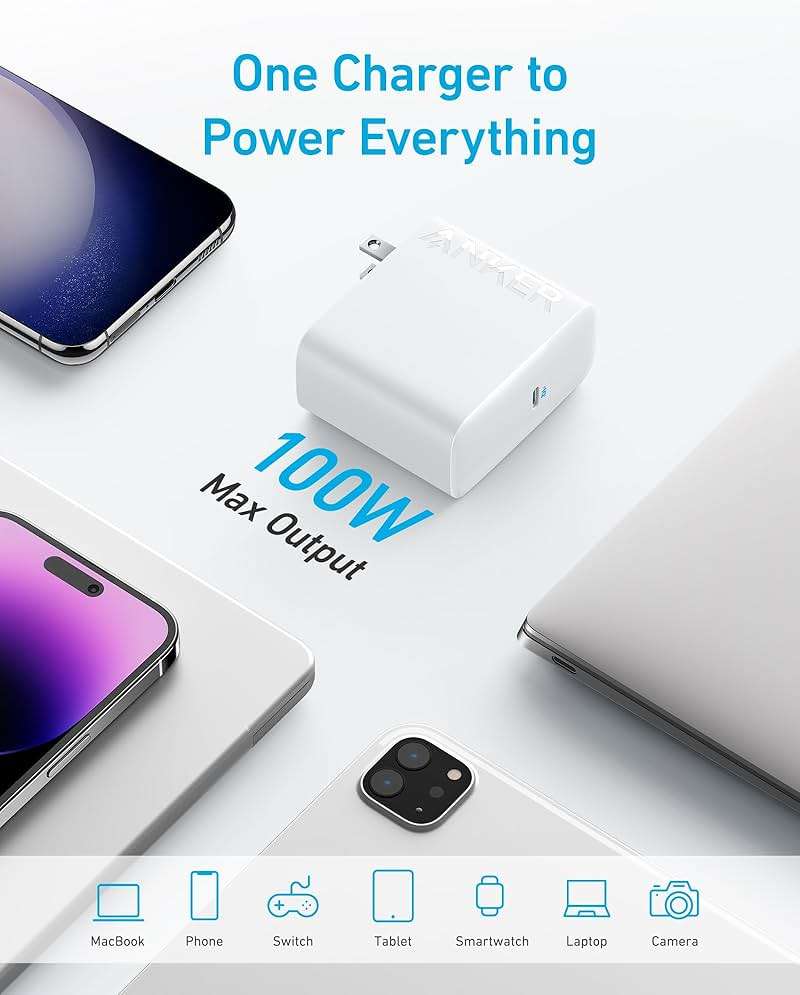 Anker Laptop Charger, Compact and Foldable 100W USB C Charger for MacBook Air, Samsung Galaxy, iPhone 17/16 Series, iPad Pro, and More(5FT USB C Cable Included) - Image 3