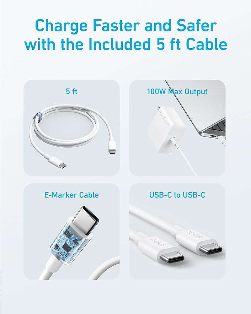 Anker Laptop Charger, Compact and Foldable 100W USB C Charger for MacBook Air, Samsung Galaxy, iPhone 17/16 Series, iPad Pro, and More(5FT USB C Cable Included) - Image 5