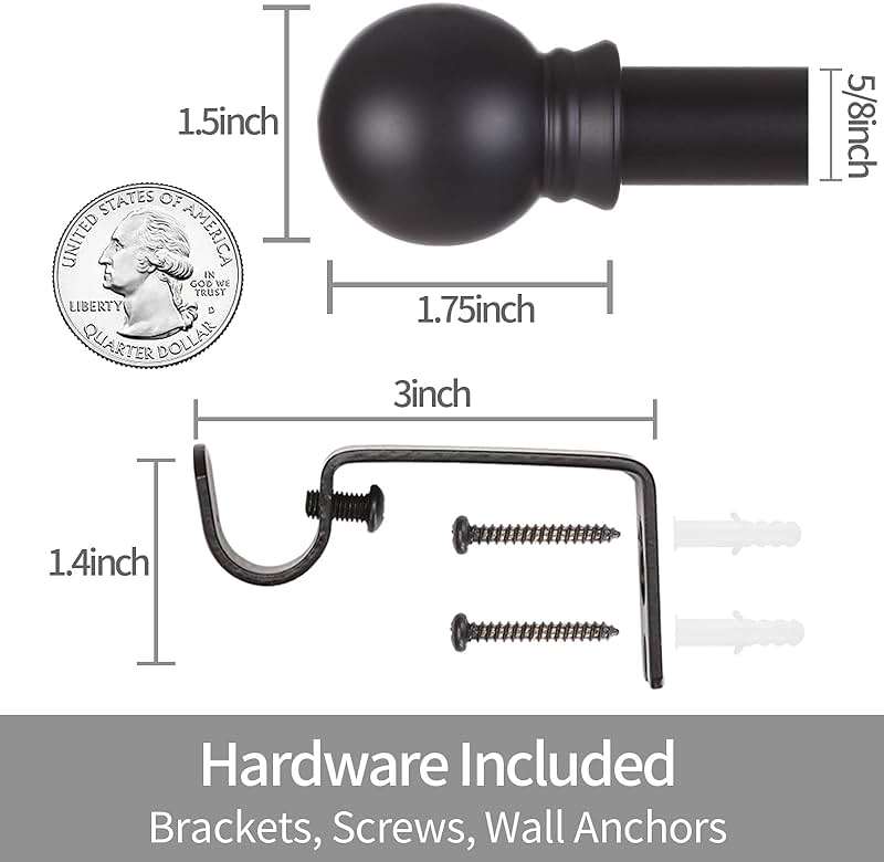 Thestoa Curtain Rods for Windows 48 to 84-92 inch, 5/8" Matte Black Curtain Rod, Stainless Steel Small Curtain Rods for Bedroom, Living Room,Kitchen,Farmhouse, Outdoor Curtain rod Black - Image 3