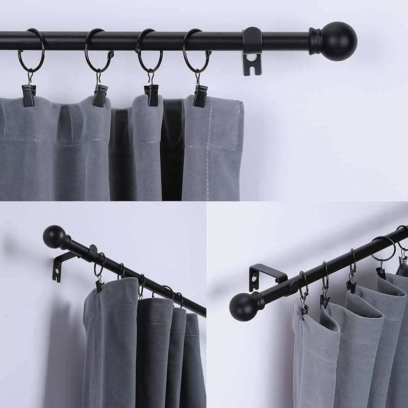 Thestoa Curtain Rods for Windows 48 to 84-92 inch, 5/8" Matte Black Curtain Rod, Stainless Steel Small Curtain Rods for Bedroom, Living Room,Kitchen,Farmhouse, Outdoor Curtain rod Black - Image 4