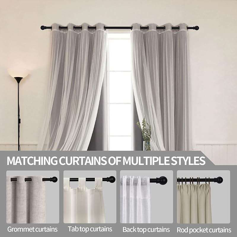 Thestoa Curtain Rods for Windows 48 to 84-92 inch, 5/8" Matte Black Curtain Rod, Stainless Steel Small Curtain Rods for Bedroom, Living Room,Kitchen,Farmhouse, Outdoor Curtain rod Black - Image 6