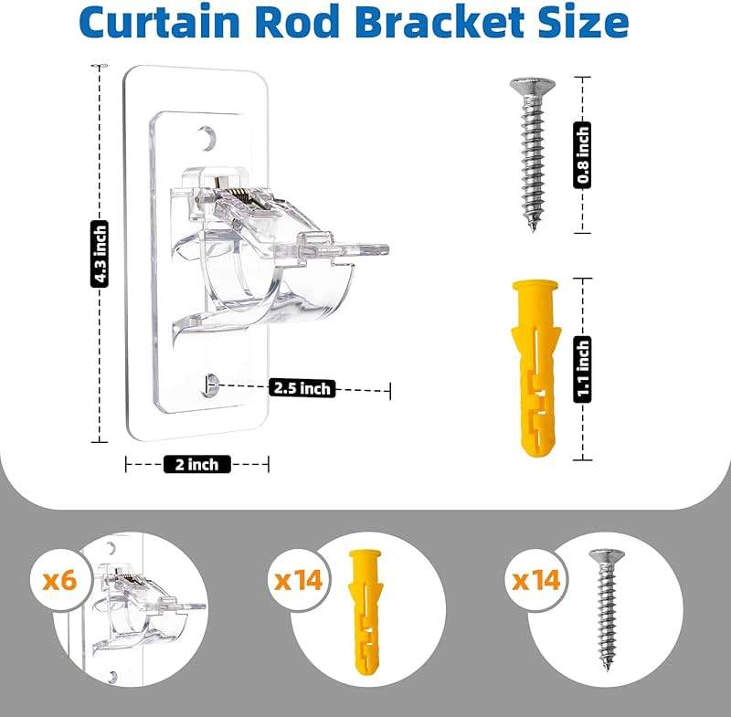 Antimbee 6-Pack No Drill Needed Curtain Rod Holders, Self Adhesive Rod Brackets, Multipurpose Nail-Free Stick on Curtain Rod Hooks Hangers for Dorm, Kitchen, Home, Bathroom, Transparent - Image 2