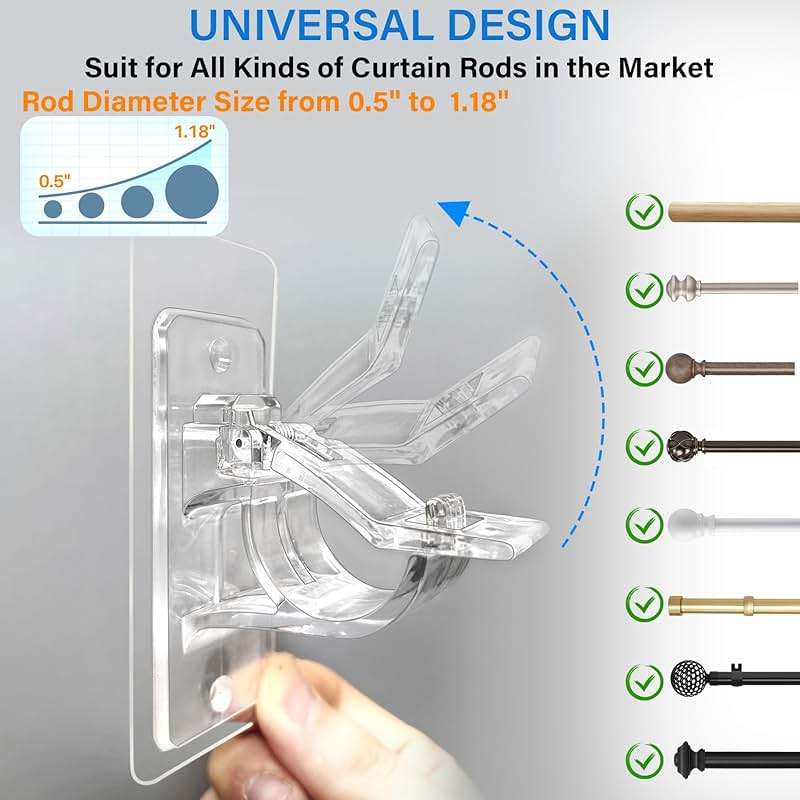 Antimbee 6-Pack No Drill Needed Curtain Rod Holders, Self Adhesive Rod Brackets, Multipurpose Nail-Free Stick on Curtain Rod Hooks Hangers for Dorm, Kitchen, Home, Bathroom, Transparent - Image 3