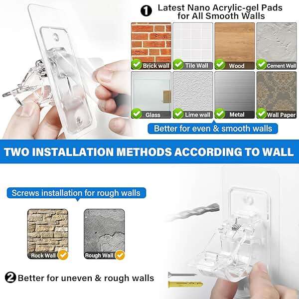 Antimbee 6-Pack No Drill Needed Curtain Rod Holders, Self Adhesive Rod Brackets, Multipurpose Nail-Free Stick on Curtain Rod Hooks Hangers for Dorm, Kitchen, Home, Bathroom, Transparent - Image 5