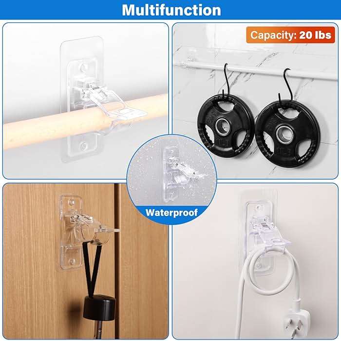 Antimbee 6-Pack No Drill Needed Curtain Rod Holders, Self Adhesive Rod Brackets, Multipurpose Nail-Free Stick on Curtain Rod Hooks Hangers for Dorm, Kitchen, Home, Bathroom, Transparent - Image 8