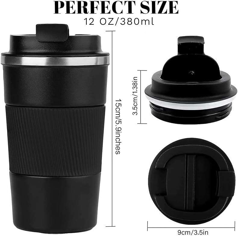 YINBAOGE Insulated Travel Coffee Mug, Spill & Leak Proof, Portable To Go Camping Stainless Steel Coffee Tumbler, Reusable Thermal Coffee Cup with Lid for Hot & Cold Drinks (Black, 12 OZ) - Image 2