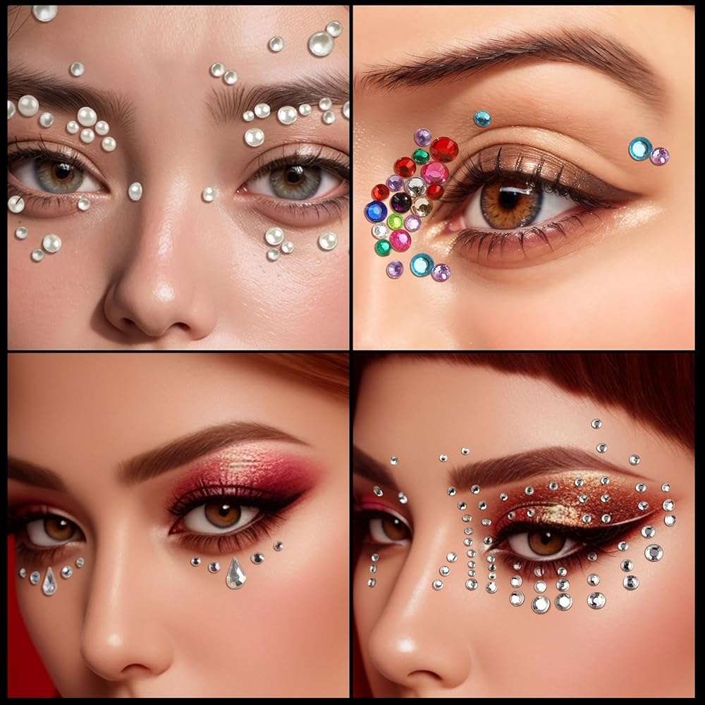 Teenitor Face Gems Self Adhesive Face Gems and Pearls for Makeup, Festival Jewels for Halloween Rave Accessories Hair Gems, Rhinestone Stickers for Face, Eye, Makeup, Body - Image 3