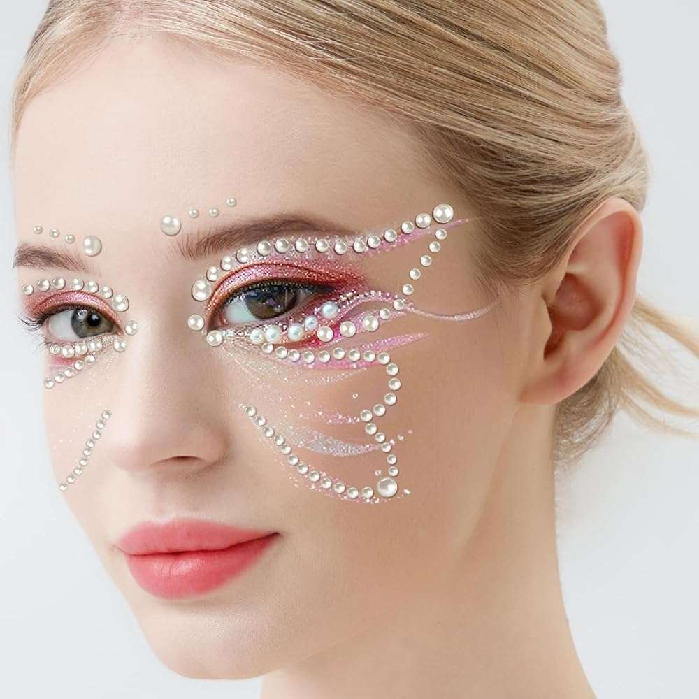 Teenitor Face Gems Self Adhesive Face Gems and Pearls for Makeup, Festival Jewels for Halloween Rave Accessories Hair Gems, Rhinestone Stickers for Face, Eye, Makeup, Body - Image 5