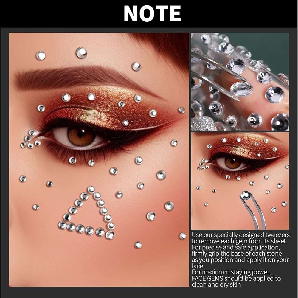 Teenitor Face Gems Self Adhesive Face Gems and Pearls for Makeup, Festival Jewels for Halloween Rave Accessories Hair Gems, Rhinestone Stickers for Face, Eye, Makeup, Body - Image 8