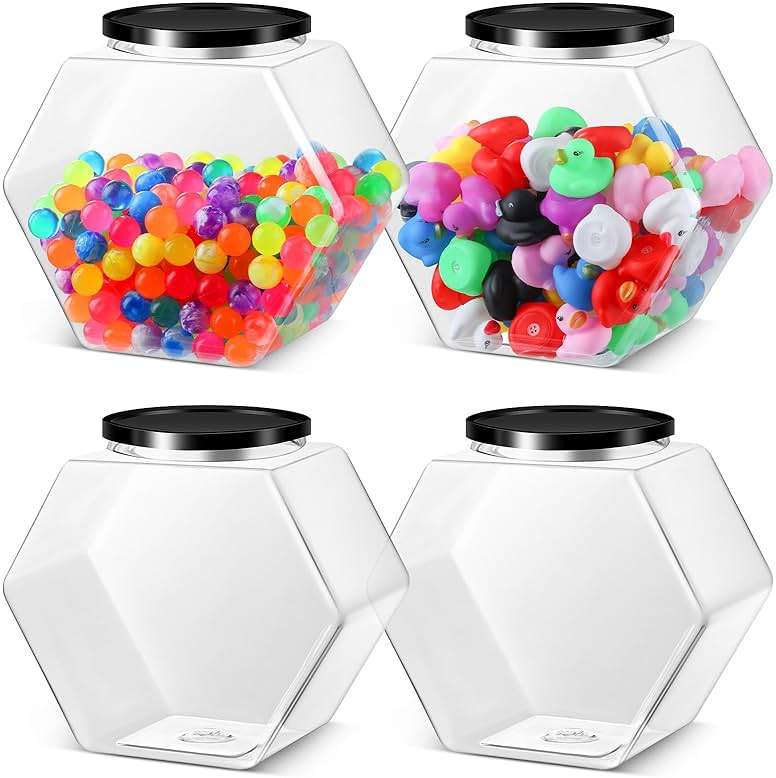 Norme 4 Pcs 129 oz Plastic Candy Jars with Lids Hexagon Cookie Jars for Kitchen Counter Candy Bar Containers Acrylic Clear Containers for Buffet Storage Display Dog Treat Laundry Pod Buffet Craft - Image 1
