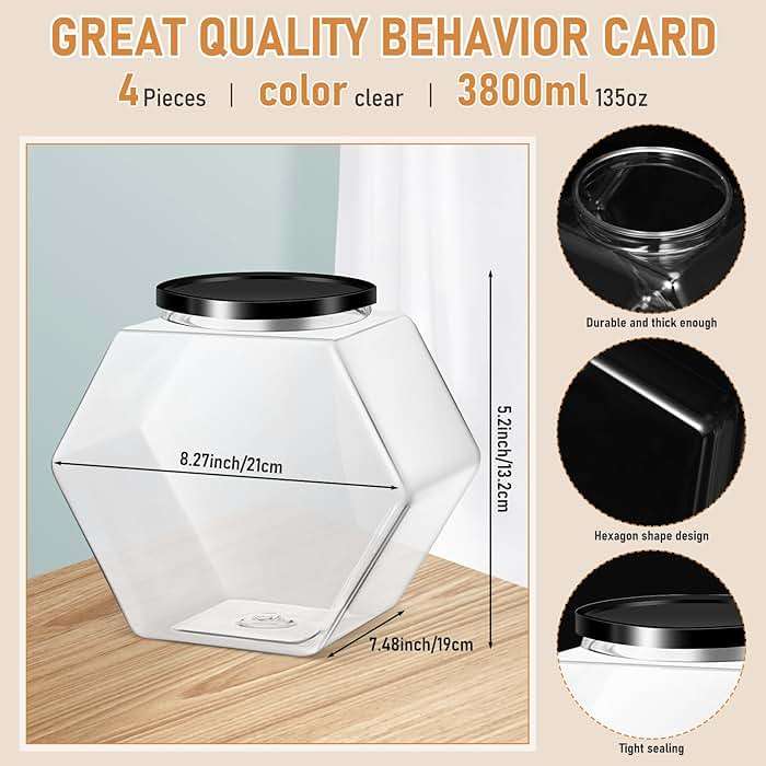 Norme 4 Pcs 129 oz Plastic Candy Jars with Lids Hexagon Cookie Jars for Kitchen Counter Candy Bar Containers Acrylic Clear Containers for Buffet Storage Display Dog Treat Laundry Pod Buffet Craft - Image 3