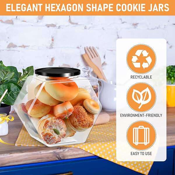 Norme 4 Pcs 129 oz Plastic Candy Jars with Lids Hexagon Cookie Jars for Kitchen Counter Candy Bar Containers Acrylic Clear Containers for Buffet Storage Display Dog Treat Laundry Pod Buffet Craft - Image 4