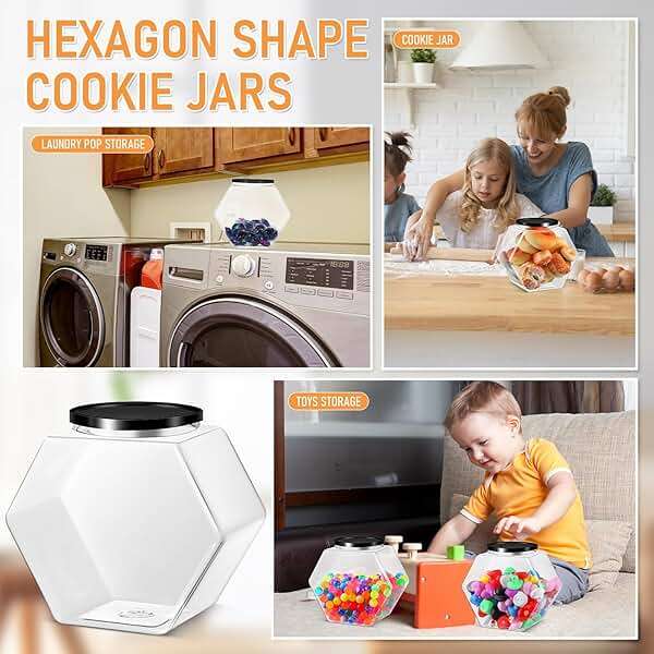 Norme 4 Pcs 129 oz Plastic Candy Jars with Lids Hexagon Cookie Jars for Kitchen Counter Candy Bar Containers Acrylic Clear Containers for Buffet Storage Display Dog Treat Laundry Pod Buffet Craft - Image 6