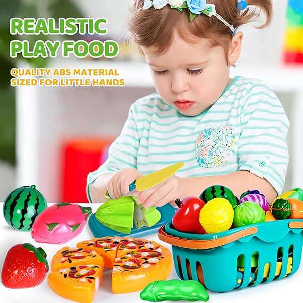 100 PCS Cutting Play Food Toy for Kids Kitchen, Pretend Food Toys for Toddlers, Play Kitchen Toys Accessories with 2 Baskets, Fake Food/Fruit/Vegetable, Birthday Gifts for 3 4 5 Years Old Boys Girls - Image 2