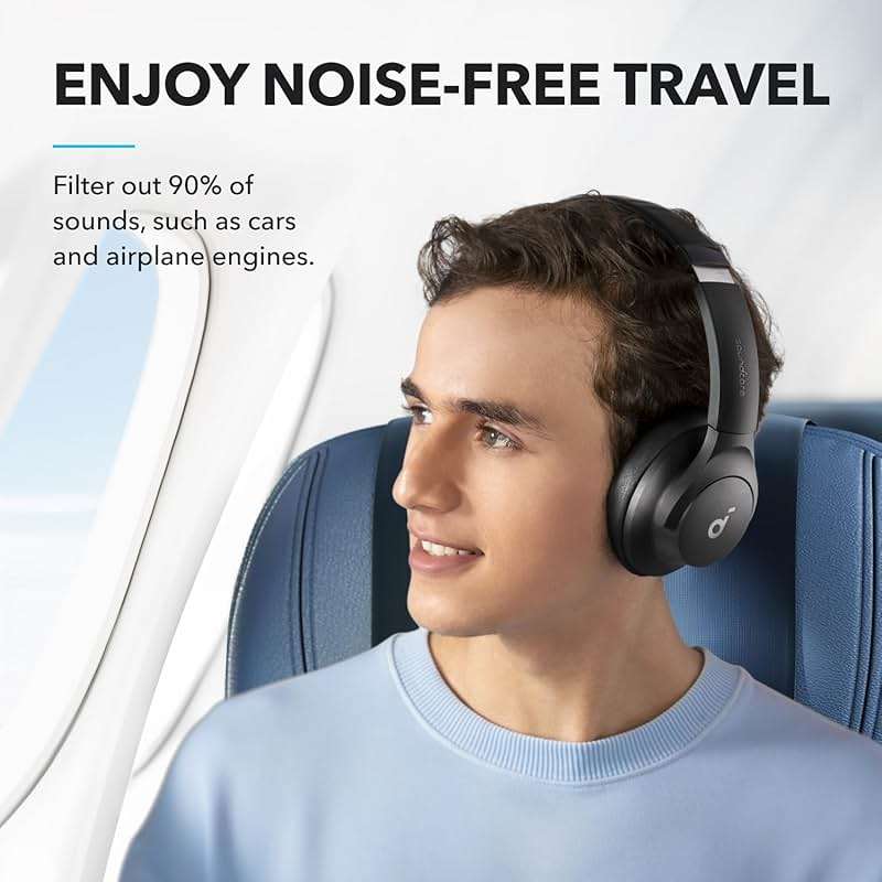 Soundcore by Anker Q20i Hybrid Active Noise Cancelling Headphones, Wireless Over-Ear Bluetooth, 40H Long ANC Playtime, Hi-Res Audio, Big Bass, Customize via an App, Transparency Mode (Black) - Image 2