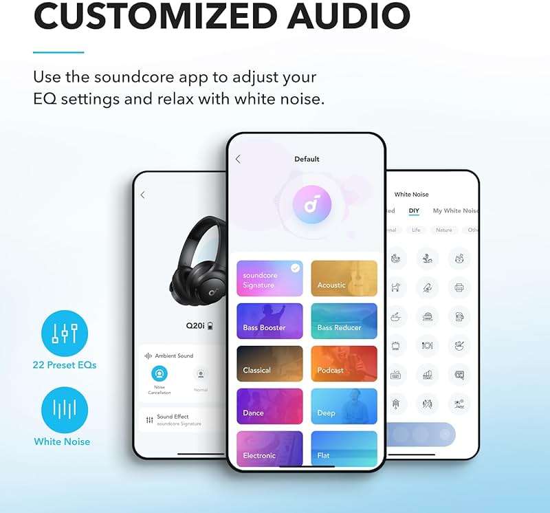 Soundcore by Anker Q20i Hybrid Active Noise Cancelling Headphones, Wireless Over-Ear Bluetooth, 40H Long ANC Playtime, Hi-Res Audio, Big Bass, Customize via an App, Transparency Mode (Black) - Image 4