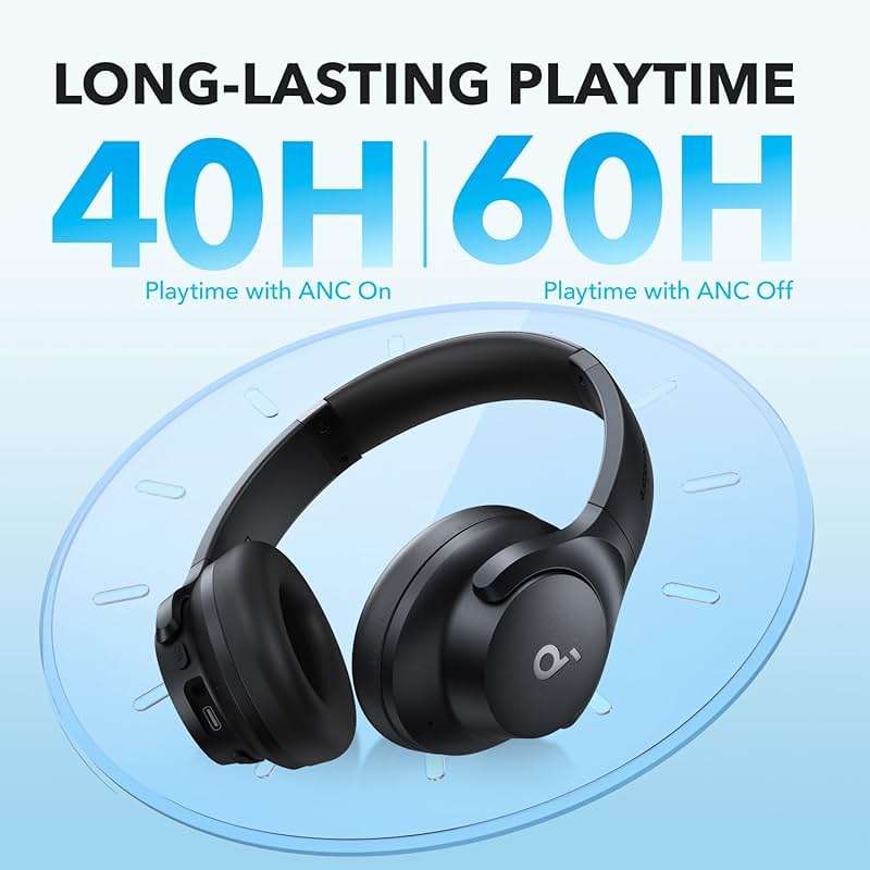Soundcore by Anker Q20i Hybrid Active Noise Cancelling Headphones, Wireless Over-Ear Bluetooth, 40H Long ANC Playtime, Hi-Res Audio, Big Bass, Customize via an App, Transparency Mode (Black) - Image 5