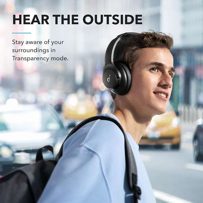 Soundcore by Anker Q20i Hybrid Active Noise Cancelling Headphones, Wireless Over-Ear Bluetooth, 40H Long ANC Playtime, Hi-Res Audio, Big Bass, Customize via an App, Transparency Mode (Black) - Image 6