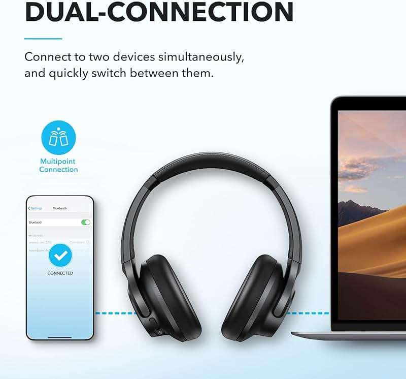 Soundcore by Anker Q20i Hybrid Active Noise Cancelling Headphones, Wireless Over-Ear Bluetooth, 40H Long ANC Playtime, Hi-Res Audio, Big Bass, Customize via an App, Transparency Mode (Black) - Image 7