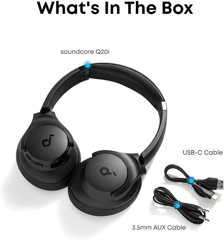 Soundcore by Anker Q20i Hybrid Active Noise Cancelling Headphones, Wireless Over-Ear Bluetooth, 40H Long ANC Playtime, Hi-Res Audio, Big Bass, Customize via an App, Transparency Mode (Black) - Image 8