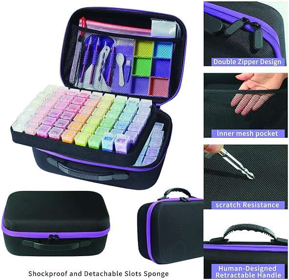 Douorgan Diamond Painting Storage Containers Diamond Painting Accessories and Tools Portable Organizer Shockproof Diamond Art Storage Case Jewelry Beads Storage Box (104 Square Jars) - Image 4