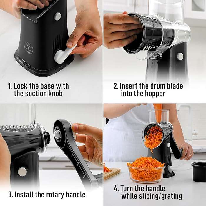 Zulay Kitchen Rotary Cheese Grater 5 Blade Cheese Shredder - Manual Hand Crank Cheese Grater With Reinforced Suction & 5 Interchangeable Drums - Easy to Use, Vegetable Chopper Round Mandoline Slicer - Image 9