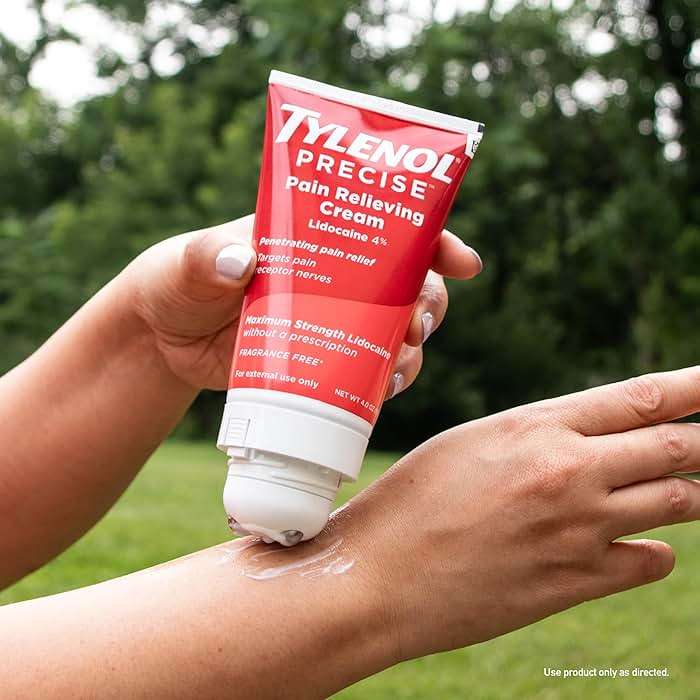Tylenol Precise Pain Relieving Cream, Maximum Strength 4% Lidocaine Topical Analgesic for Back, Knee & Joint Pain, Penetrating Relief, Non-Sticky, Fragrance Free, No Dyes, 4oz - Image 7