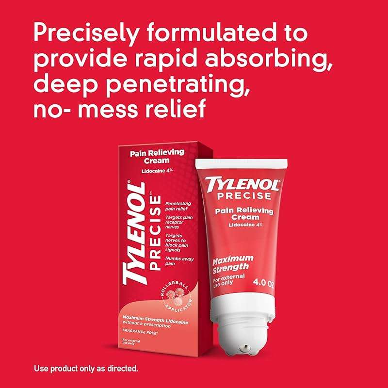 Tylenol Precise Pain Relieving Cream, Maximum Strength 4% Lidocaine Topical Analgesic for Back, Knee & Joint Pain, Penetrating Relief, Non-Sticky, Fragrance Free, No Dyes, 4oz - Image 8