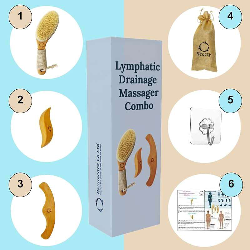 Dry Brushing Body Brush for Lymphatic Drainage-Vegan Dry Brush with Contoured Non-Slip Handle +Wood Therapy Massage Tools. Maderoterapia Kit, Gua Sha, Anti-Cellulite, Body Sculpting, Sensitive Skin - Image 6