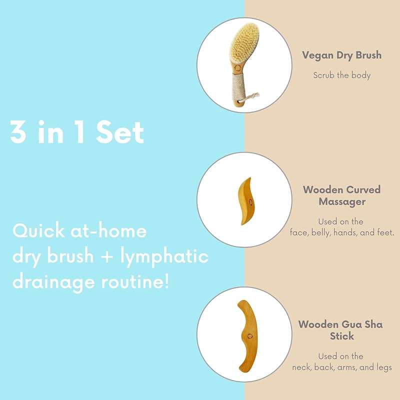 Dry Brushing Body Brush for Lymphatic Drainage-Vegan Dry Brush with Contoured Non-Slip Handle +Wood Therapy Massage Tools. Maderoterapia Kit, Gua Sha, Anti-Cellulite, Body Sculpting, Sensitive Skin - Image 7