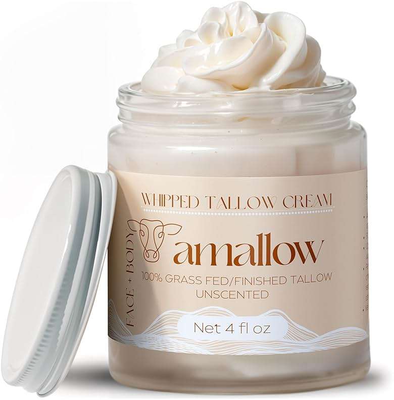 Amallow 100% Grass Fed Beef Tallow for Skin Care - Face + Body - Whipped Moisturizer for Sensitive Skin - Natural Lotion, 4 FL. oz. (Unscented) - Image 1