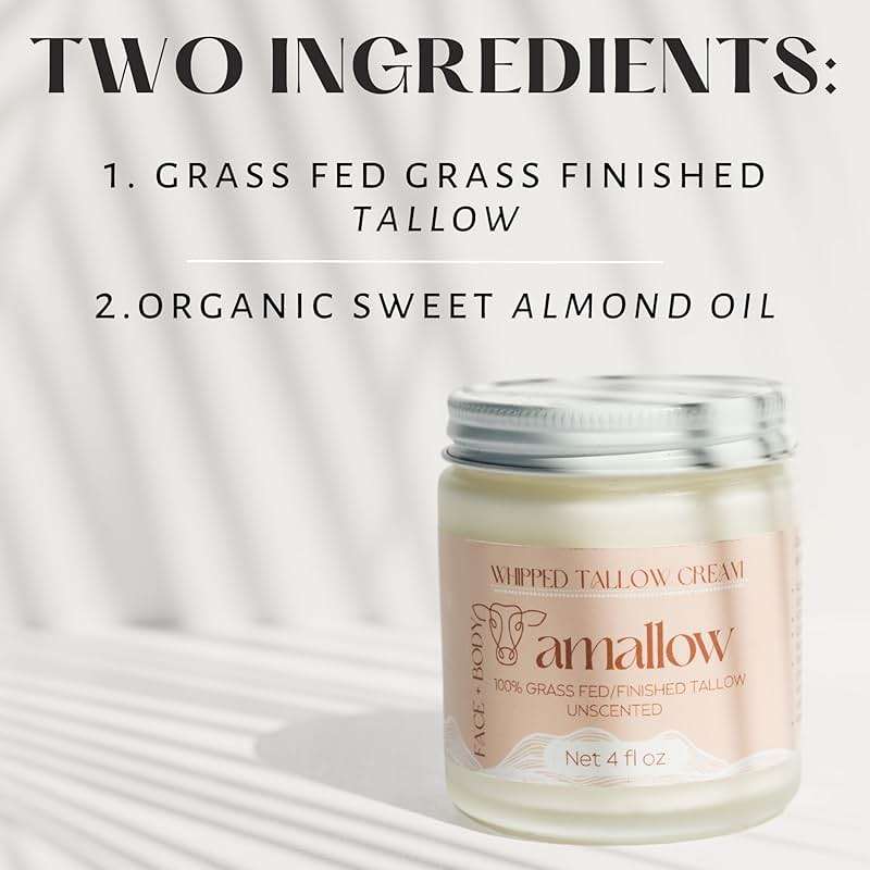 Amallow 100% Grass Fed Beef Tallow for Skin Care - Face + Body - Whipped Moisturizer for Sensitive Skin - Natural Lotion, 4 FL. oz. (Unscented) - Image 3