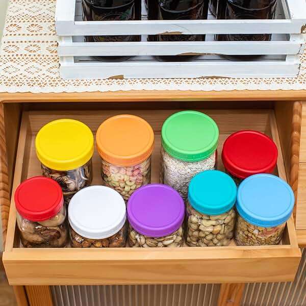 Jumterlee 18 Pack Plastic Mason Jar Lids with Silicone Rings,9 Colors to Choose,9 Wide Mouth & 9 Regular Mouth Mason Jar Lids,Plastic Canning Lids, Fit Ball,Kerr and More (Multicolored) - Image 5