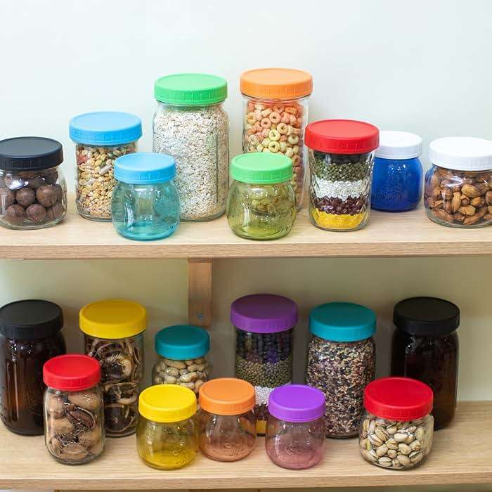 Jumterlee 18 Pack Plastic Mason Jar Lids with Silicone Rings,9 Colors to Choose,9 Wide Mouth & 9 Regular Mouth Mason Jar Lids,Plastic Canning Lids, Fit Ball,Kerr and More (Multicolored) - Image 6