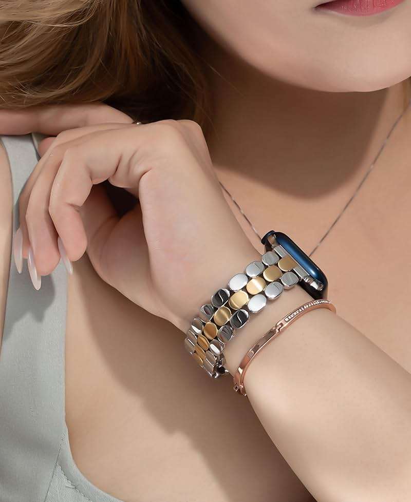 Designer Band for Apple Watch 40mm 41mm 42mm 38mm 44mm 45mm 46mm 49mm for Women, Stainless Steel Dressy Bands Compatible with Apple Watch Series 11,10,Se,9,8,7,6,5,4,3,2,1 for iWatch - Image 3