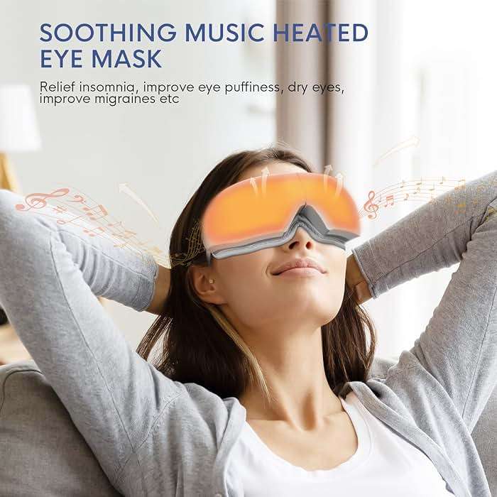 NOWWISH Eye Massager with Heat, Vibration and Bluetooth Music for Migraine Headache Relief, Cordless Heated Eye Mask with 6 Massage Modes, Relaxation -Mothers Day Gifts for Mom Wife -White - Image 2